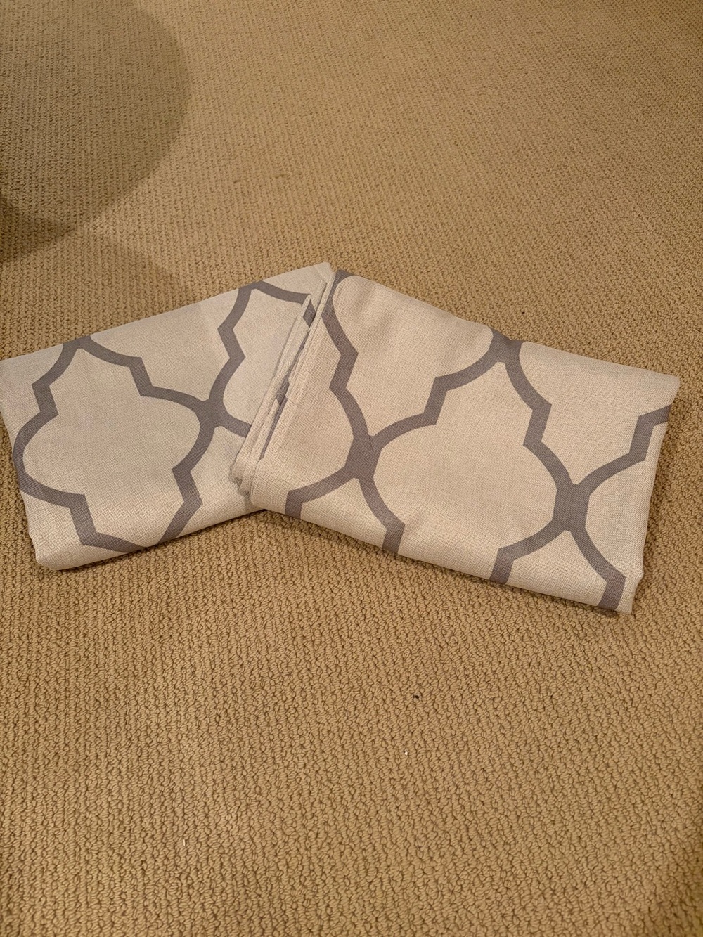 Beige and Gray Trellis Pattern Grommet Curtains Set of 2